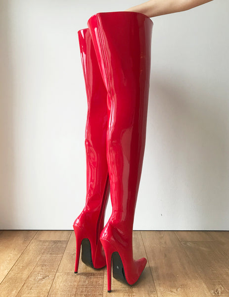 RTBU CHRIS Hard Shaft Customized Crotch Hi 18cm Stiletto Boot Red Patent