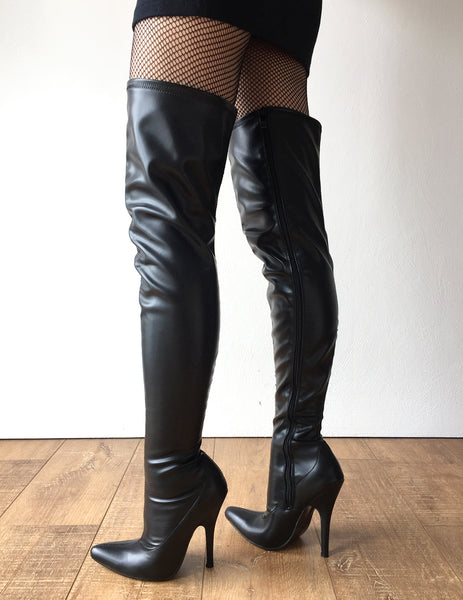 RTBU CIA 12cm Stiletto Heel Pole Dance Knee/Thigh/Crotch Boot Black Matte