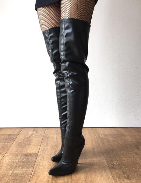 RTBU CIA 12cm Stiletto Heel Pole Dance Knee/Thigh/Crotch Boot Black Matte