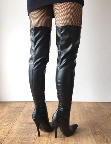 RTBU CIA 12cm Stiletto Heel Pole Dance Knee/Thigh/Crotch Boot Black Matte