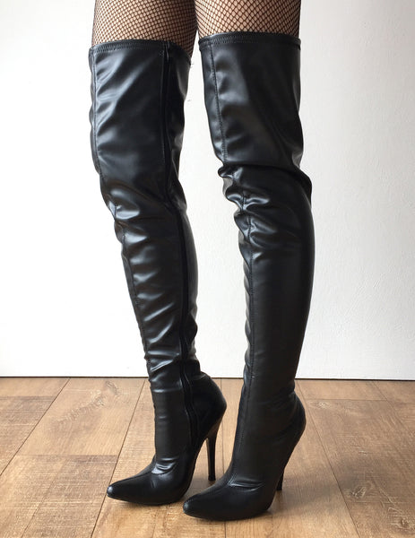 RTBU CIA 12cm Stiletto Heel Pole Dance Knee/Thigh/Crotch Boot Black Matte
