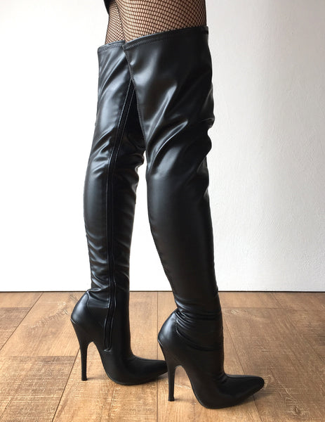 RTBU CIA 12cm Stiletto Heel Pole Dance Knee/Thigh/Crotch Boot Black Matte