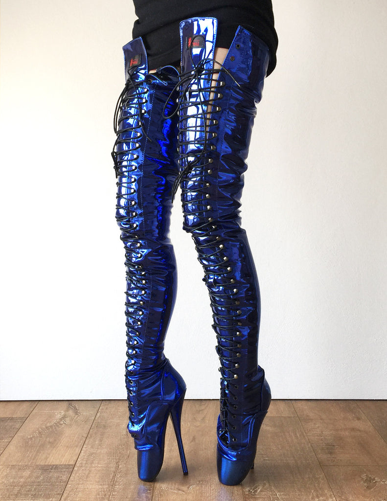 RTBU EZRA (Wide Tongue) Electric Metallic Blue BDSM Fetish Crotch Ballet Boot