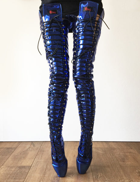 RTBU EZRA (Wide Tongue) Electric Metallic Blue BDSM Fetish Crotch Ballet Boot