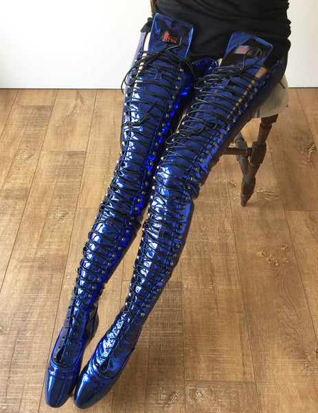 RTBU EZRA (Wide Tongue) Electric Metallic Blue BDSM Fetish Crotch Ballet Boot