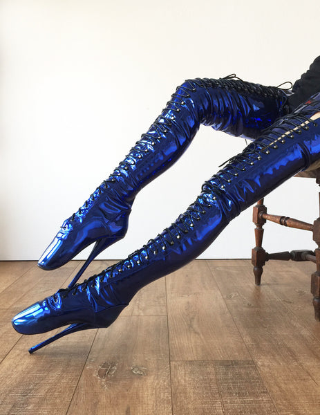 RTBU EZRA (Wide Tongue) Electric Metallic Blue BDSM Fetish Crotch Ballet Boot