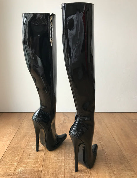RTBU HYDE Hard Shaft Knee Hi 18cm Locking YKK Stiletto Boot Black Patent
