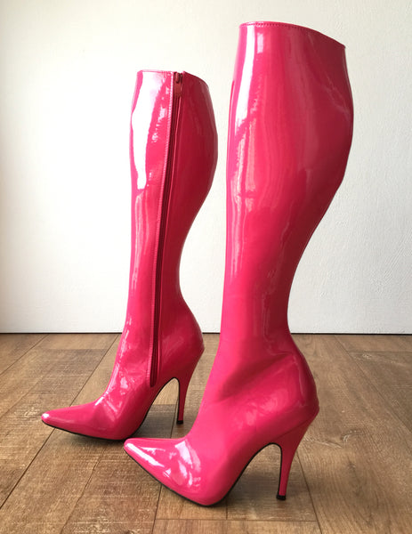 RTBU KIKA Hard Shaft Knee Boots 12cm Stiletto Vegan Personalized Shaft Hot Pink