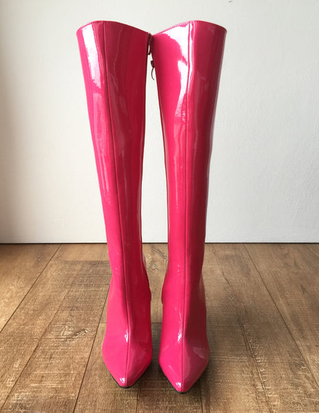 RTBU KIKA Hard Shaft Knee Boots 12cm Stiletto Vegan Personalized Shaft Hot Pink