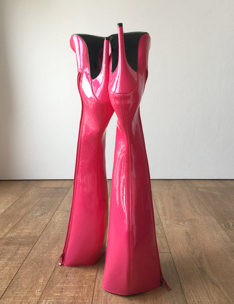 RTBU KIKA Hard Shaft Knee Boots 12cm Stiletto Vegan Personalized Shaft Hot Pink