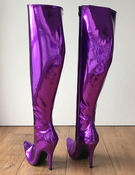RTBU KIKA Hard Shaft Knee Boots 12cm Stiletto Vegan Personalized Shaft Purple Metallic