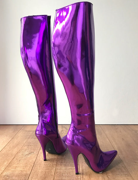 RTBU KIKA Hard Shaft Knee Boots 12cm Stiletto Vegan Personalized Shaft Purple Metallic