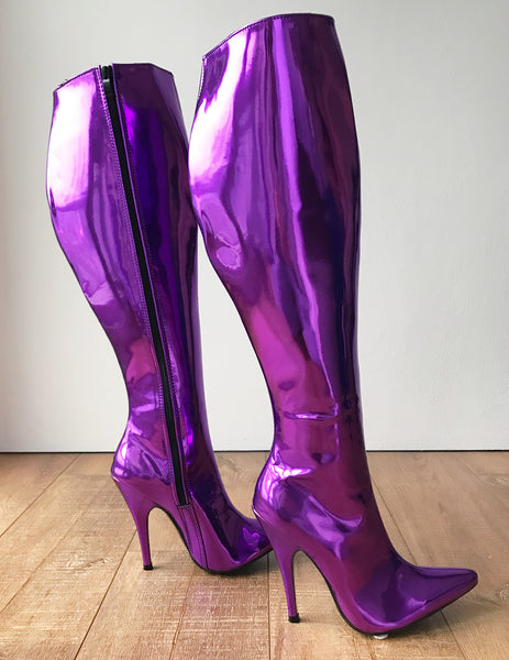 RTBU KIKA Hard Shaft Knee Boots 12cm Stiletto Vegan Personalized Shaft Purple Metallic