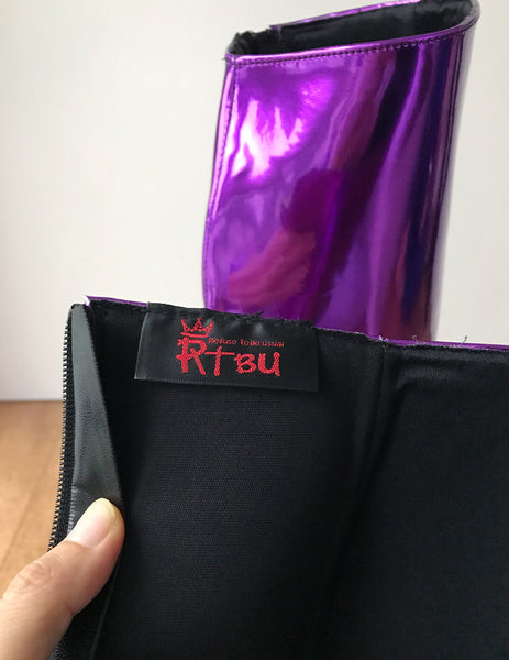 RTBU KIKA Hard Shaft Knee Boots 12cm Stiletto Vegan Personalized Shaft Purple Metallic