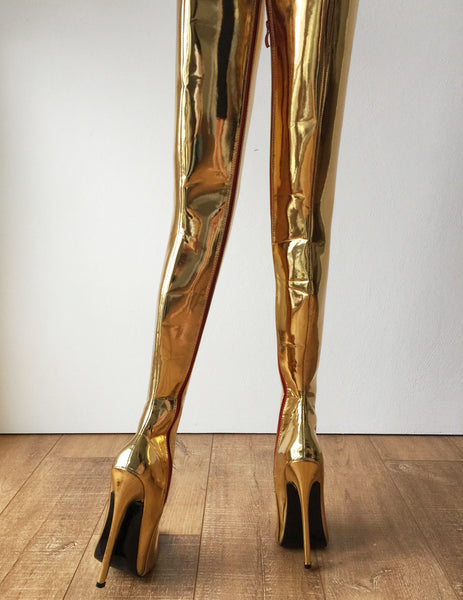 RTBU MAQ Hard Shaft Customized Crotch Hi 18cm Stiletto Boot Gold Metallic