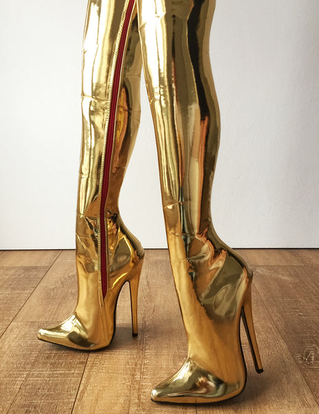 RTBU MAQ Hard Shaft Customized Crotch Hi 18cm Stiletto Boot Gold Metallic