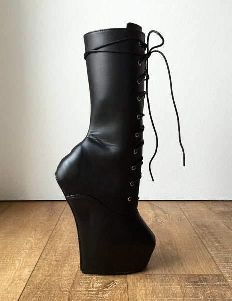 MYLI Heavy Hoof Sole Heelless Mid-Calf Boots Custom Made to Order Black Matte