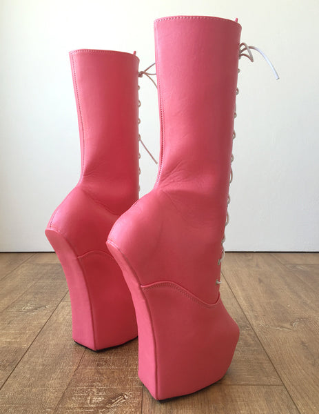MYLI Heavy Hoof Sole Heelless Mid-Calf Boots Custom Made to Order Eraser Pink