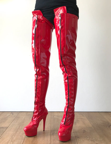 RTBU PAUL 15cm Platform Crotch Lockable Burlesque LaceUp Zip Red Patent