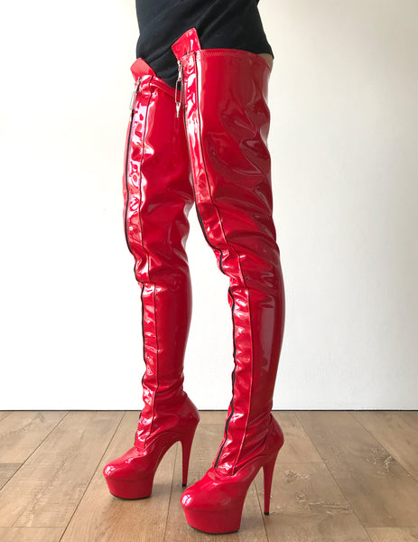 RTBU PAUL 15cm Platform Crotch Lockable Burlesque LaceUp Zip Red Patent