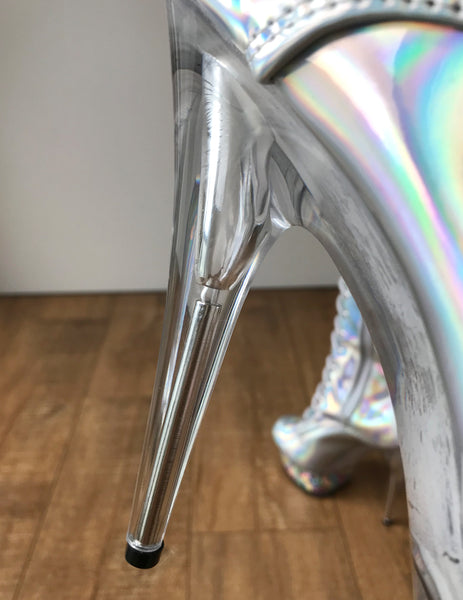 RTBU PEGASUS 15cm Platform Laceup Zip Runway Knee Hi Show Punk Larp Silver Hologram