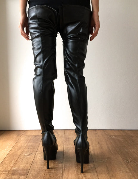 RTBU PERKINS 15cm Platform 80cm Crotch Burlesque eel LaceUp Zip Black Matte