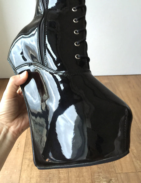 PONY 85cm Hard Shaft Hoof Sole Wedge Platform Fetish Heelless Lace-up Horse Boot