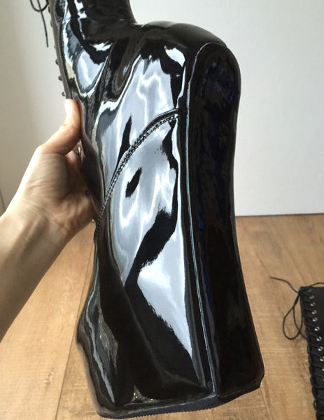 PONY 85cm Hard Shaft Hoof Sole Wedge Platform Fetish Heelless Lace-up Horse Boot