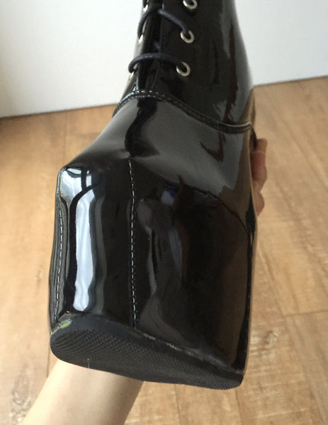 PONY 85cm Hard Shaft Hoof Sole Wedge Platform Fetish Heelless Lace-up Horse Boot