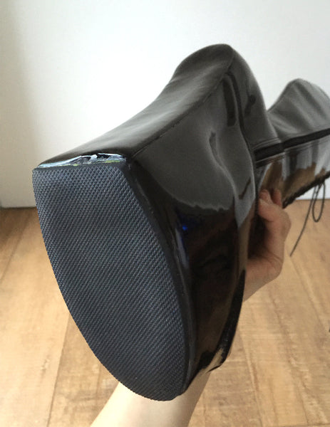 PONY 85cm Hard Shaft Hoof Sole Wedge Platform Fetish Heelless Lace-up Horse Boot