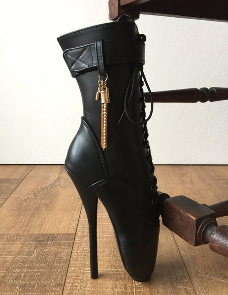 18cm Fetish Ballet Calf Hi Boot Gold Metallic Tassel Charm Burlesque Custom Made