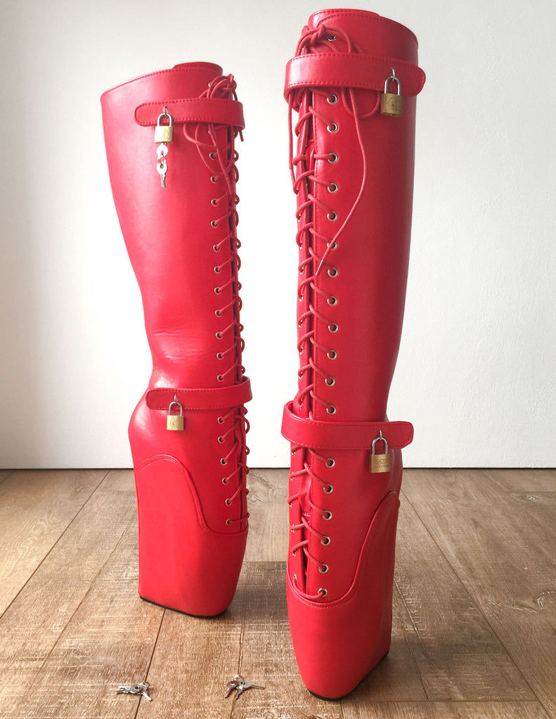 Beginner QUAN Hoof Sole Heelless Fetish Goth Pinup Ballet Lockable Wedge Boots