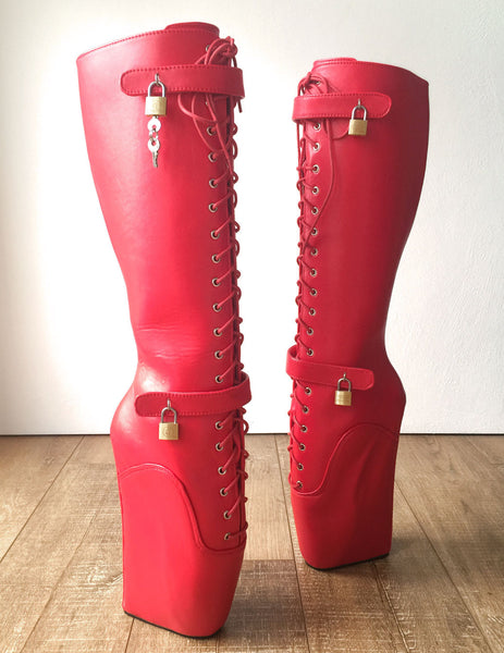 Beginner QUAN Hoof Sole Heelless Fetish Goth Pinup Ballet Lockable Wedge Boots