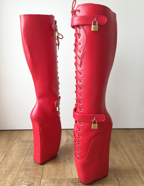 Beginner QUAN Hoof Sole Heelless Fetish Goth Pinup Ballet Lockable Wedge Boots