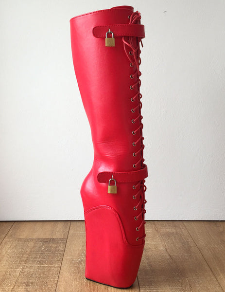 Beginner QUAN Hoof Sole Heelless Fetish Goth Pinup Ballet Lockable Wedge Boots