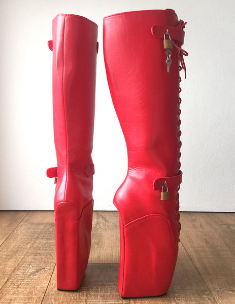 Beginner QUAN Hoof Sole Heelless Fetish Goth Pinup Ballet Lockable Wedge Boots