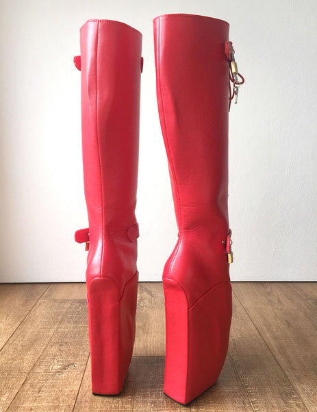 Beginner QUAN Hoof Sole Heelless Fetish Goth Pinup Ballet Lockable Wedge Boots