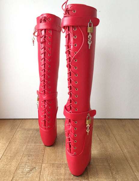 Beginner QUAN Hoof Sole Heelless Fetish Goth Pinup Ballet Lockable Wedge Boots