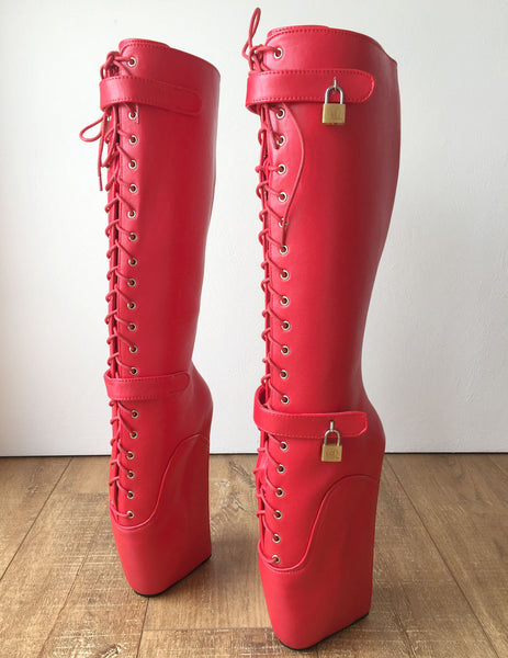 Beginner QUAN Hoof Sole Heelless Fetish Goth Pinup Ballet Lockable Wedge Boots
