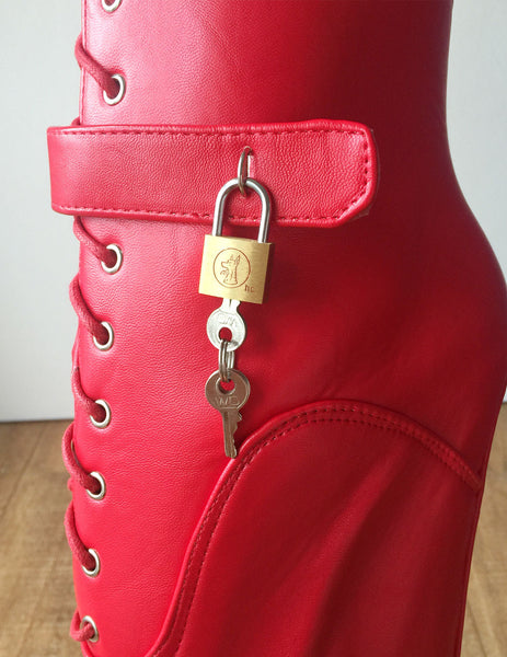 Beginner QUAN Hoof Sole Heelless Fetish Goth Pinup Ballet Lockable Wedge Boots