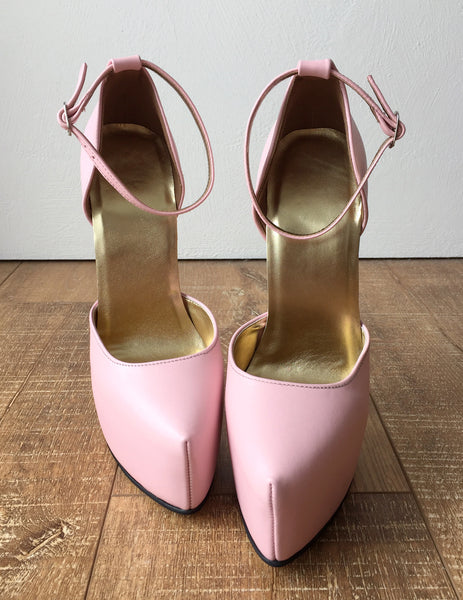 HAASINK 20cm Genuine Leather Sharp Toe Discreet Platform D'Orsay Heels Soft Pink