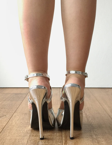 RTBU SALMA 12cm Stiletto Heel Wrap Strap Sandals Slipper Silver Metallic