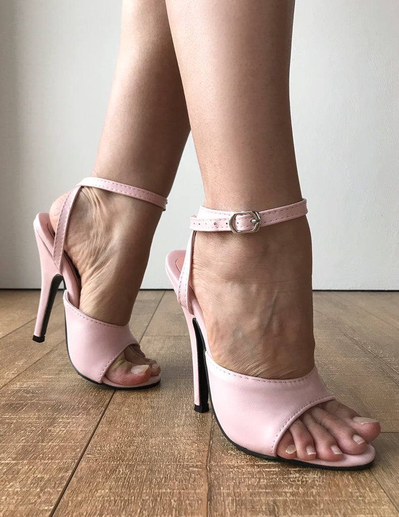 RTBU SALMA 12cm Stiletto Heel Wrap Strap Sandals Slipper Pale Pink Matte