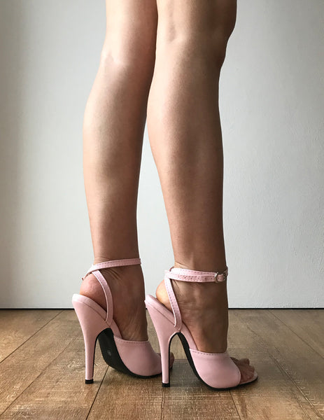RTBU SALMA 12cm Stiletto Heel Wrap Strap Sandals Slipper Pale Pink Matte