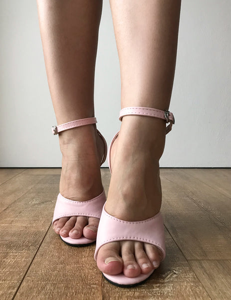 RTBU SALMA 12cm Stiletto Heel Wrap Strap Sandals Slipper Pale Pink Matte