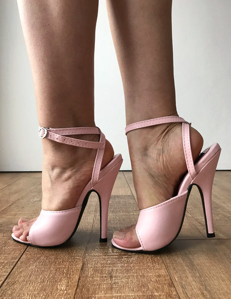 RTBU SALMA 12cm Stiletto Heel Wrap Strap Sandals Slipper Pale Pink Matte