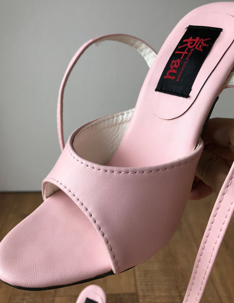 RTBU SALMA 12cm Stiletto Heel Wrap Strap Sandals Slipper Pale Pink Matte