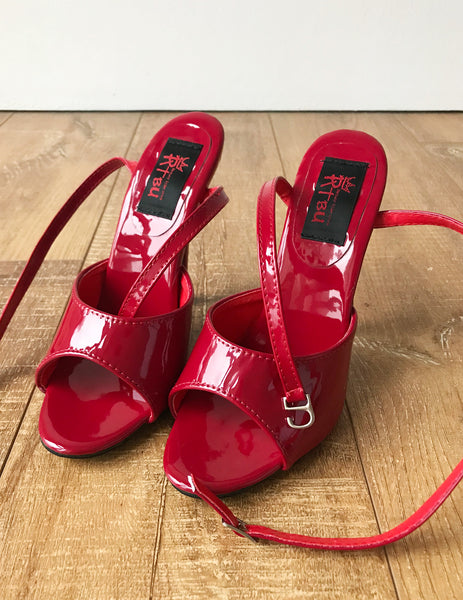 RTBU SALMA 12cm Stiletto Heel Wrap Strap Sandals Slipper Crimson Patent