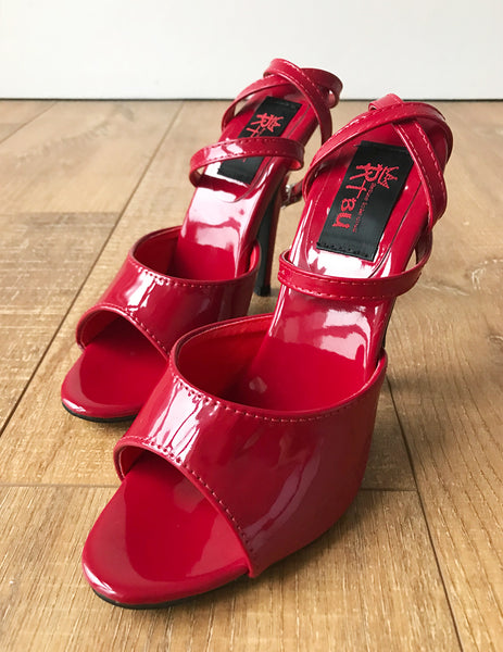 RTBU SALMA 12cm Stiletto Heel Wrap Strap Sandals Slipper Crimson Patent