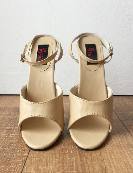 RTBU SALMA 12cm Stiletto Heel Wrap Strap Sandals Slipper Beige Matte